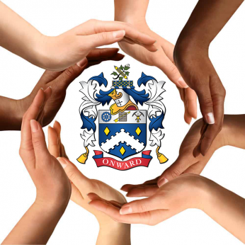 Hands around the Hyde High School Emblem